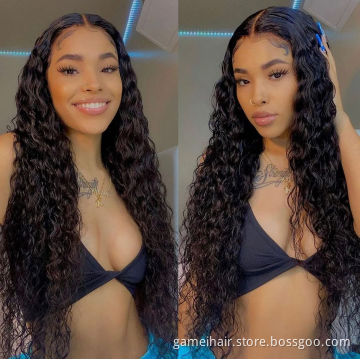 Wholesale wigs hd lace pre plucked brazilian virgin hair lace front curly wigs Glueless water wave wig human hair with baby hair